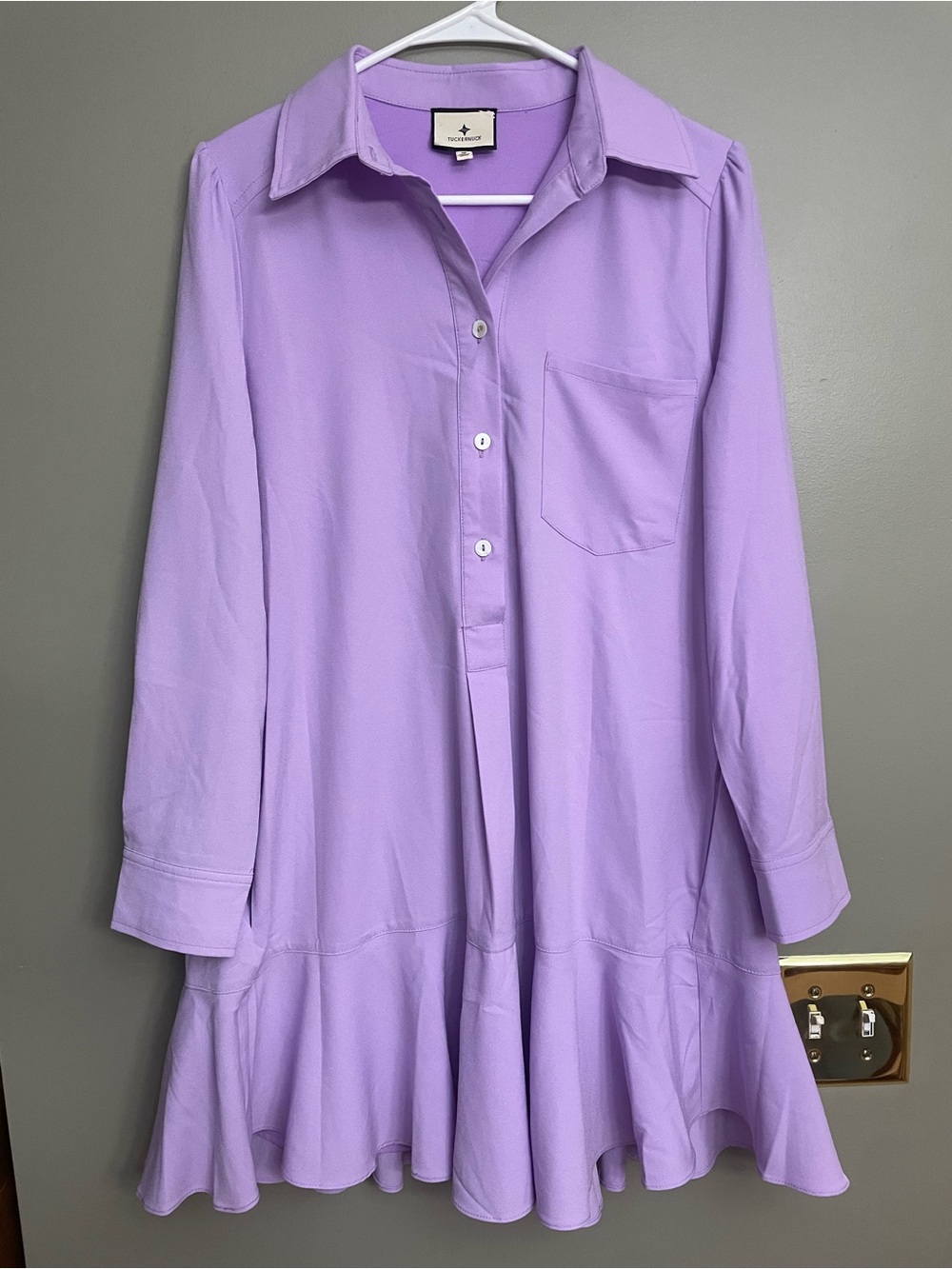 Tuckernuck Lavender Button-Front Ruffle-Hem Shirt Dress